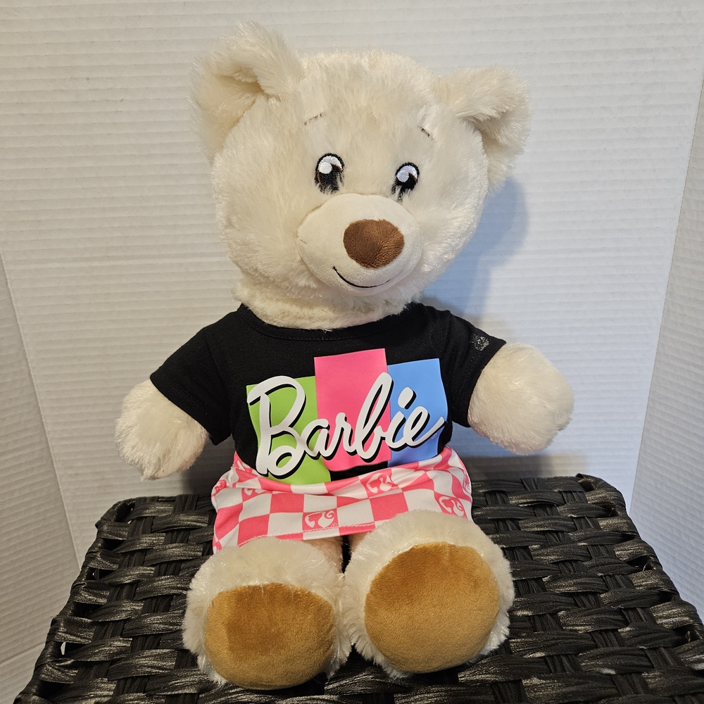Build A Bear Barbie Cream Plush Bear with Pink Skirt